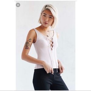 Project Social T lace up top in pink